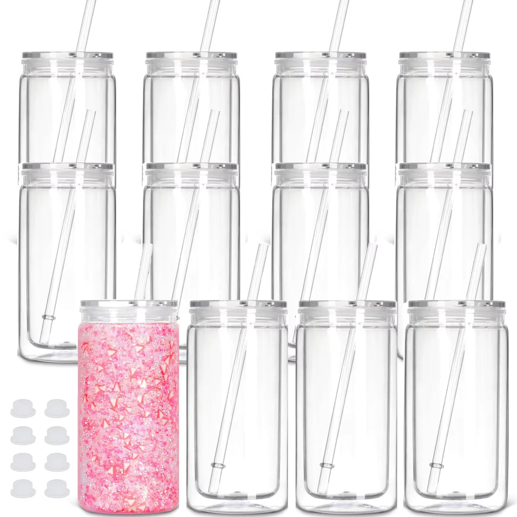 Vasos Snow Globe DIY 16oz para fiestas, con doble pared y agujero pre-perforado, perfectos para purpurina, confeti y manualidades creativas.
