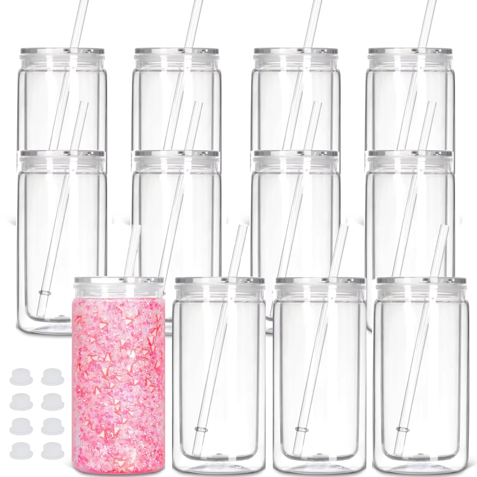 Vasos Snow Globe DIY 16oz para fiestas, con doble pared y agujero pre-perforado, perfectos para purpurina, confeti y manualidades creativas.
