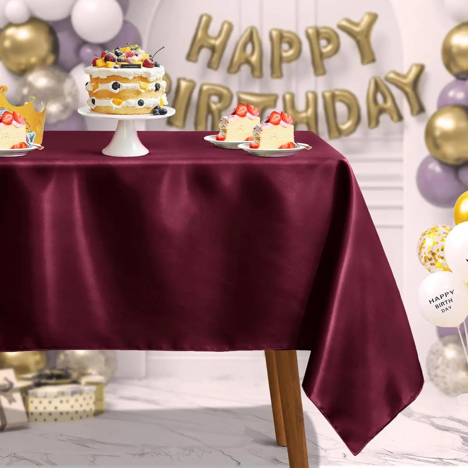 Mantel de Satén Burdeos para Bodas y Eventos
