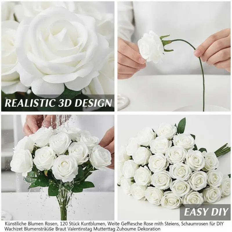 120 Rosas Artificiales Blancas para Decoración