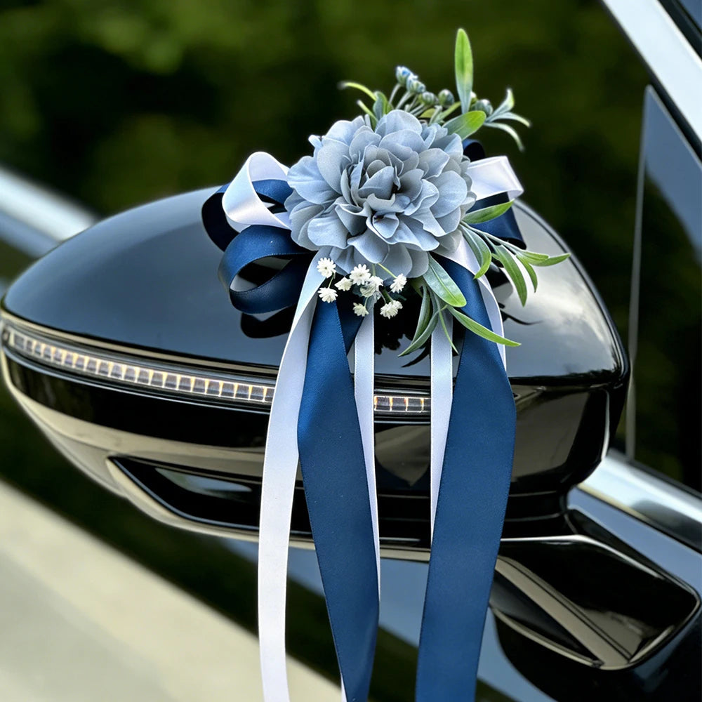 Flor para Espejo de Coche para Boda con Cinta