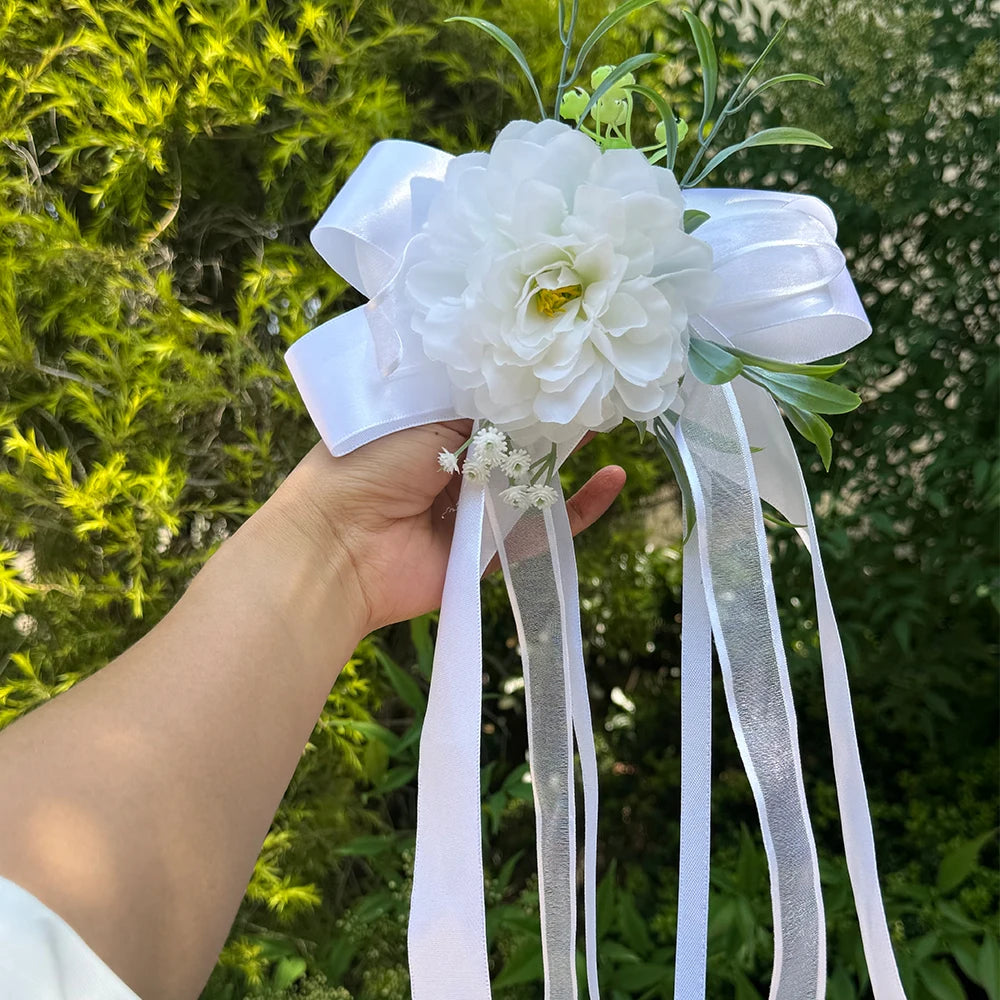 Flor para Espejo de Coche para Boda con Cinta