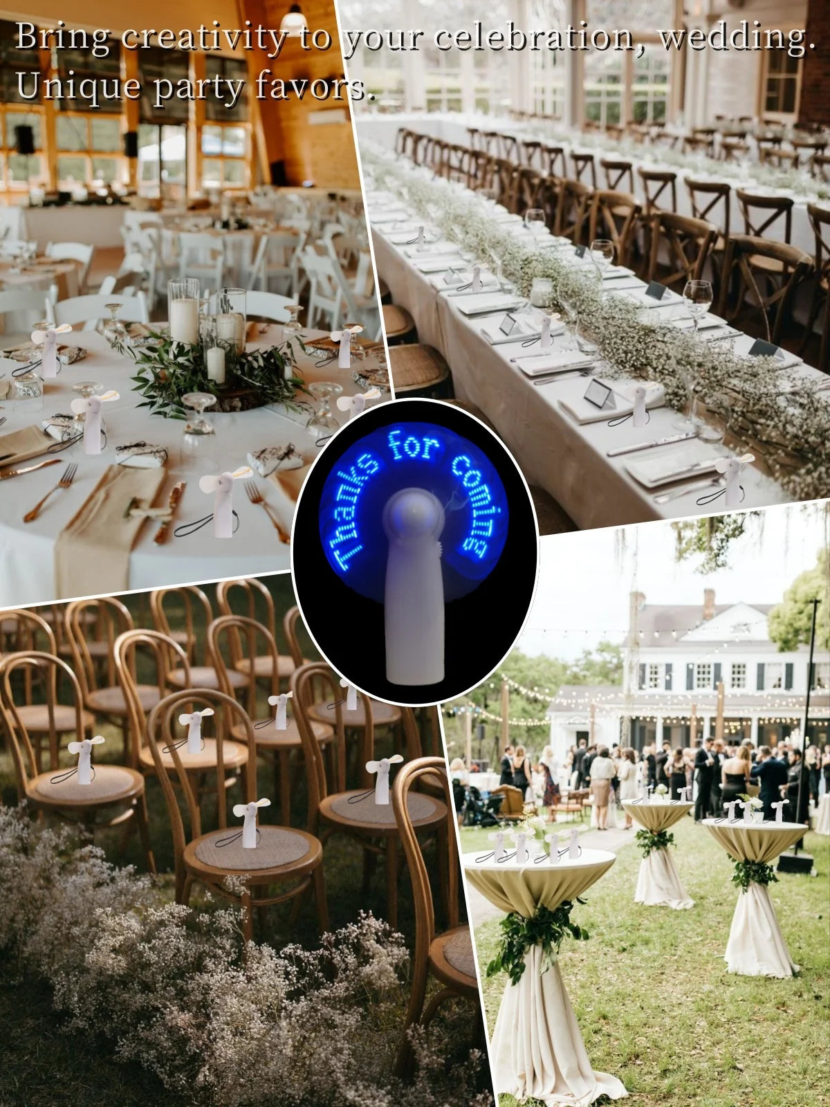 Ventilador LED portátil personalizado con frases iluminadas, ideal para bodas, cumpleaños, fiestas al aire libre, souvenirs y regalos para invitados.