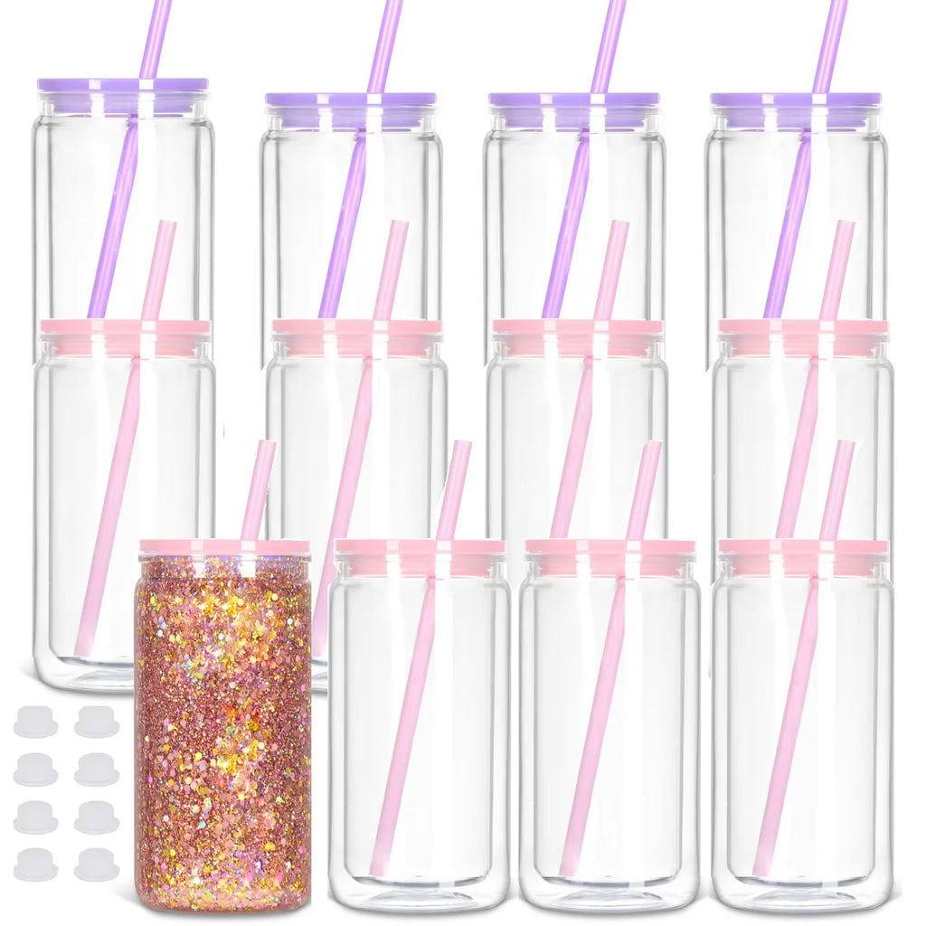 Vasos Snow Globe DIY 16oz para fiestas, con doble pared y agujero pre-perforado, perfectos para purpurina, confeti y manualidades creativas.