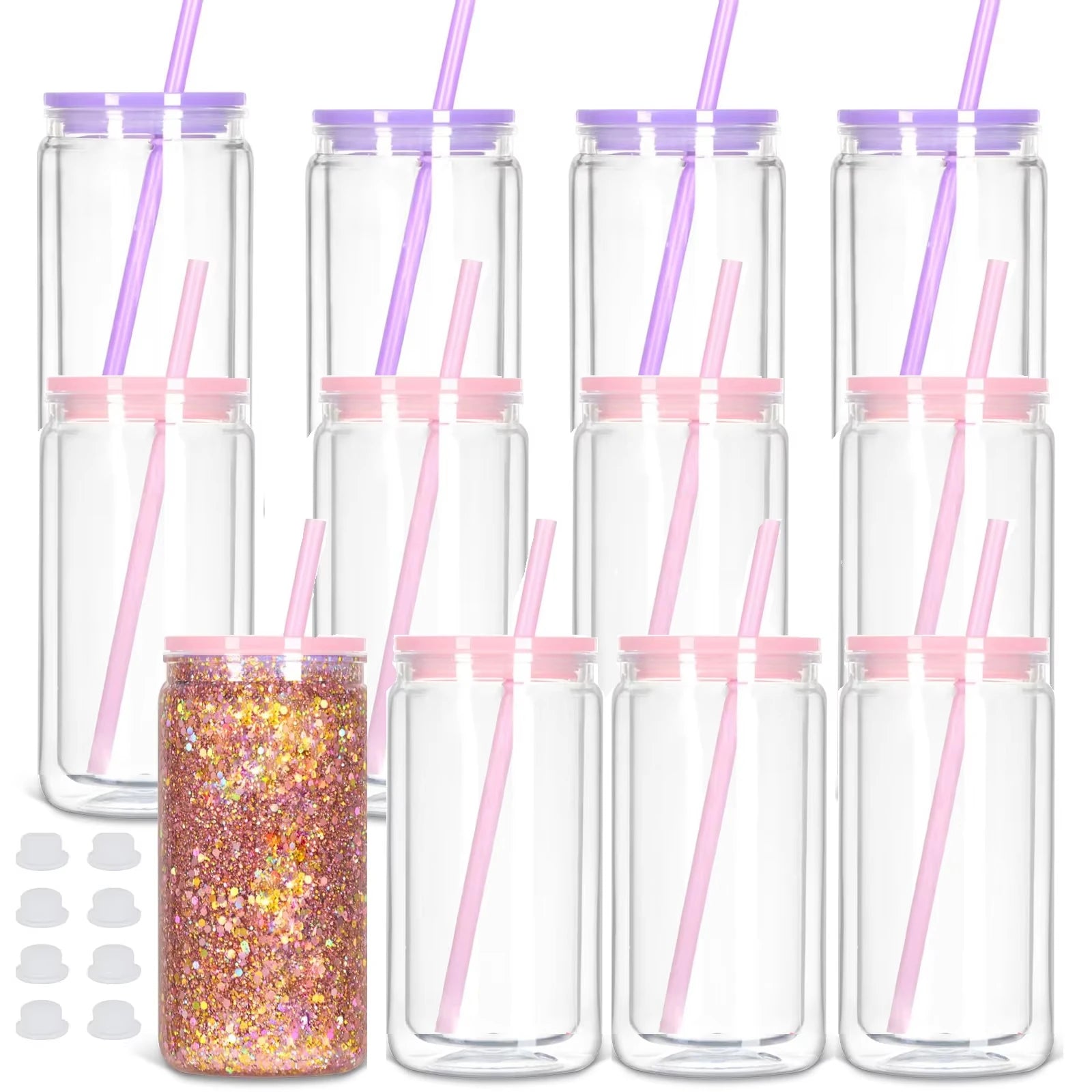 Vasos Snow Globe DIY 16oz para fiestas, con doble pared y agujero pre-perforado, perfectos para purpurina, confeti y manualidades creativas.