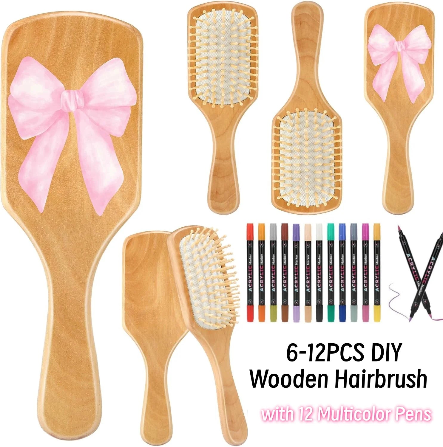 Kit DIY de cepillos de madera con rotuladores multicolor, para pintar y personalizar tus propios cepillos, regalo creativo para fiestas y manualidades.