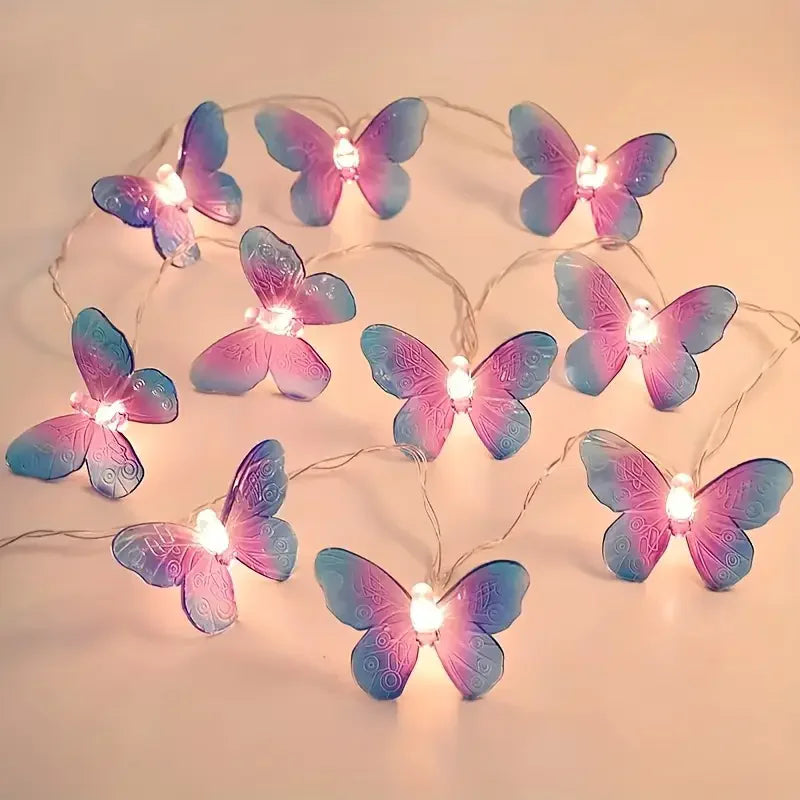 Luces LED mariposa en cadena para decoración de habitación y fiestas, luz cálida blanca, 1.5m/3m/6m, ideal para bodas, cumpleaños y patios.