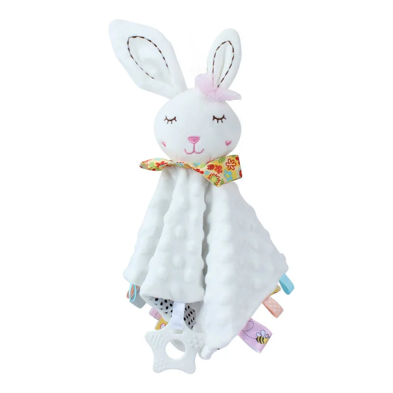 Manta de apego para bebé personalizada con nombre, diseño de elefante y mordedor de silicona, ideal para recién nacidos y niños pequeños.
