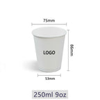Vasos de papel personalizados de 250ml con nombre o logo, desechables y ecológicos, ideales para fiestas, bodas y eventos con diseño personalizado elegante.