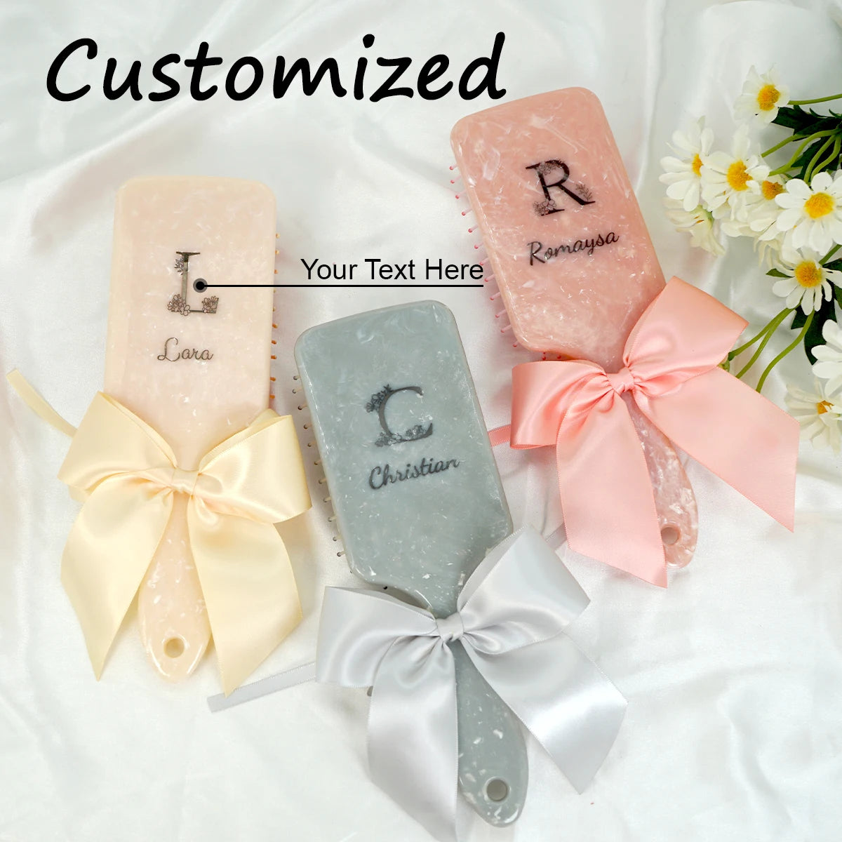 Cepillo de pelo personalizado con nombre grabado, diseño ergonómico con cojín de aire, masajeador del cuero cabelludo, ideal regalo para mamá y cuidado del cabello.