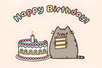 Fondo fotográfico de cumpleaños con gato gris cartoon, ideal para decoración de fiestas infantiles, baby shower y sesiones de fotografía.