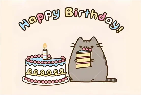 Fondo fotográfico de cumpleaños con gato gris cartoon, ideal para decoración de fiestas infantiles, baby shower y sesiones de fotografía.