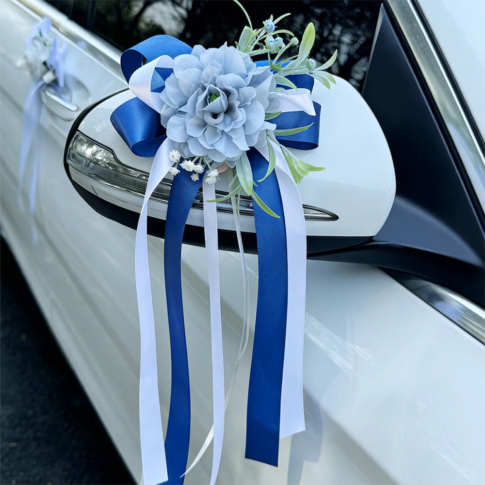 Flor para Espejo de Coche para Boda con Cinta