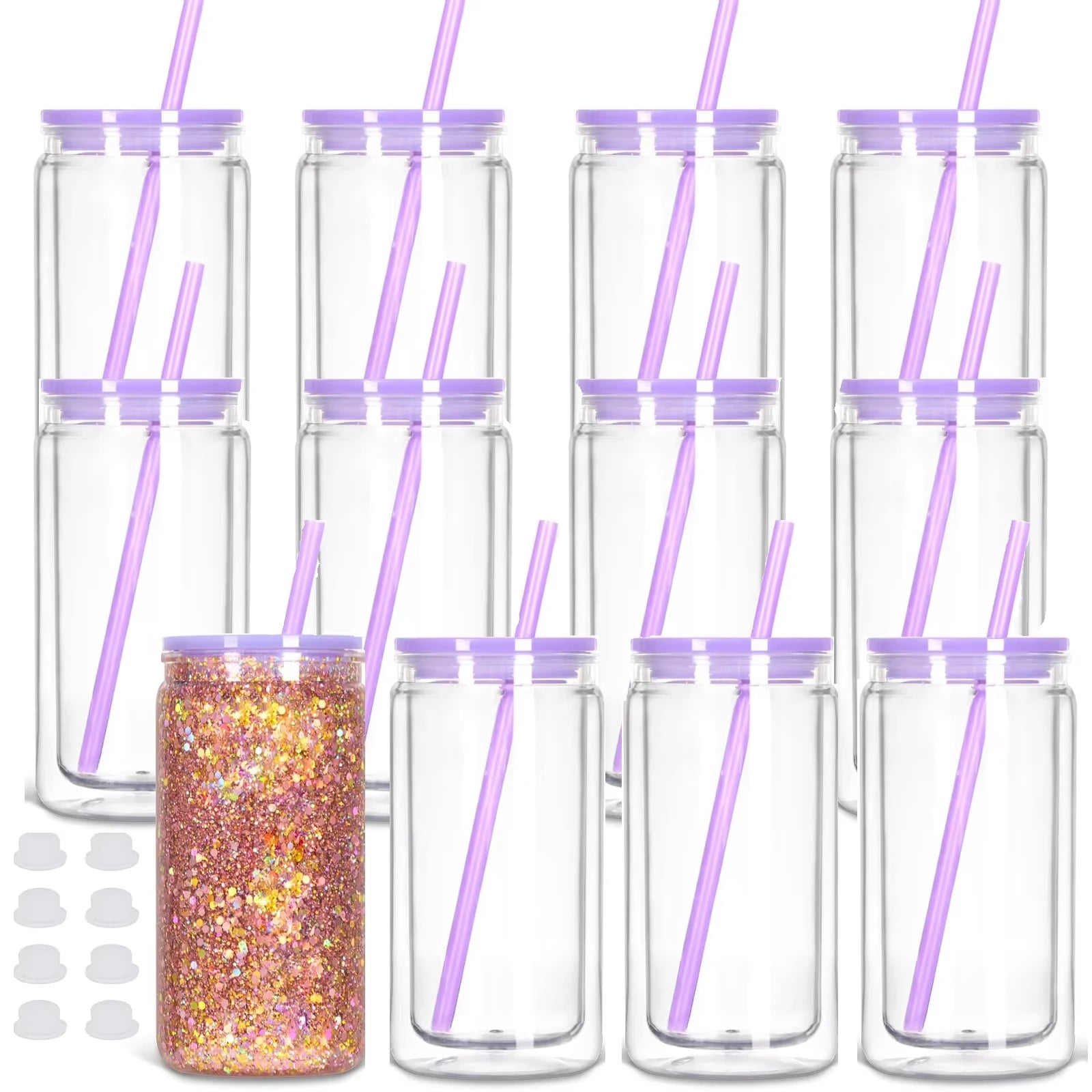 Vasos Snow Globe DIY 16oz para fiestas, con doble pared y agujero pre-perforado, perfectos para purpurina, confeti y manualidades creativas.
