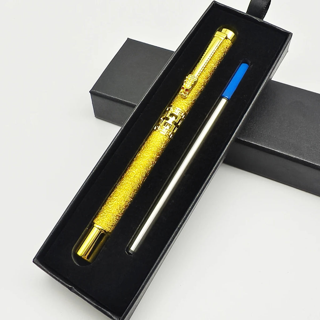 Bolígrafo metálico personalizado con diseño de dragón, grabado láser de nombre o logo, estilo elegante para negocios, firmas y regalos corporativos de lujo.