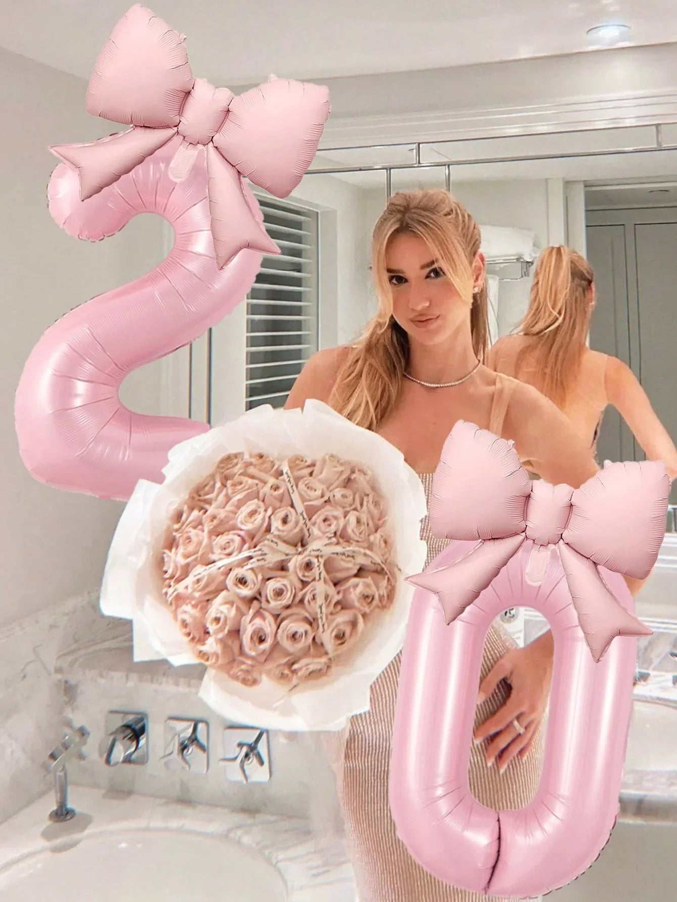 Globo Rosa con Lazo para Cumpleaños y Bodas