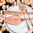 Set personalizado para cortar pastel de boda con grabado láser elegante