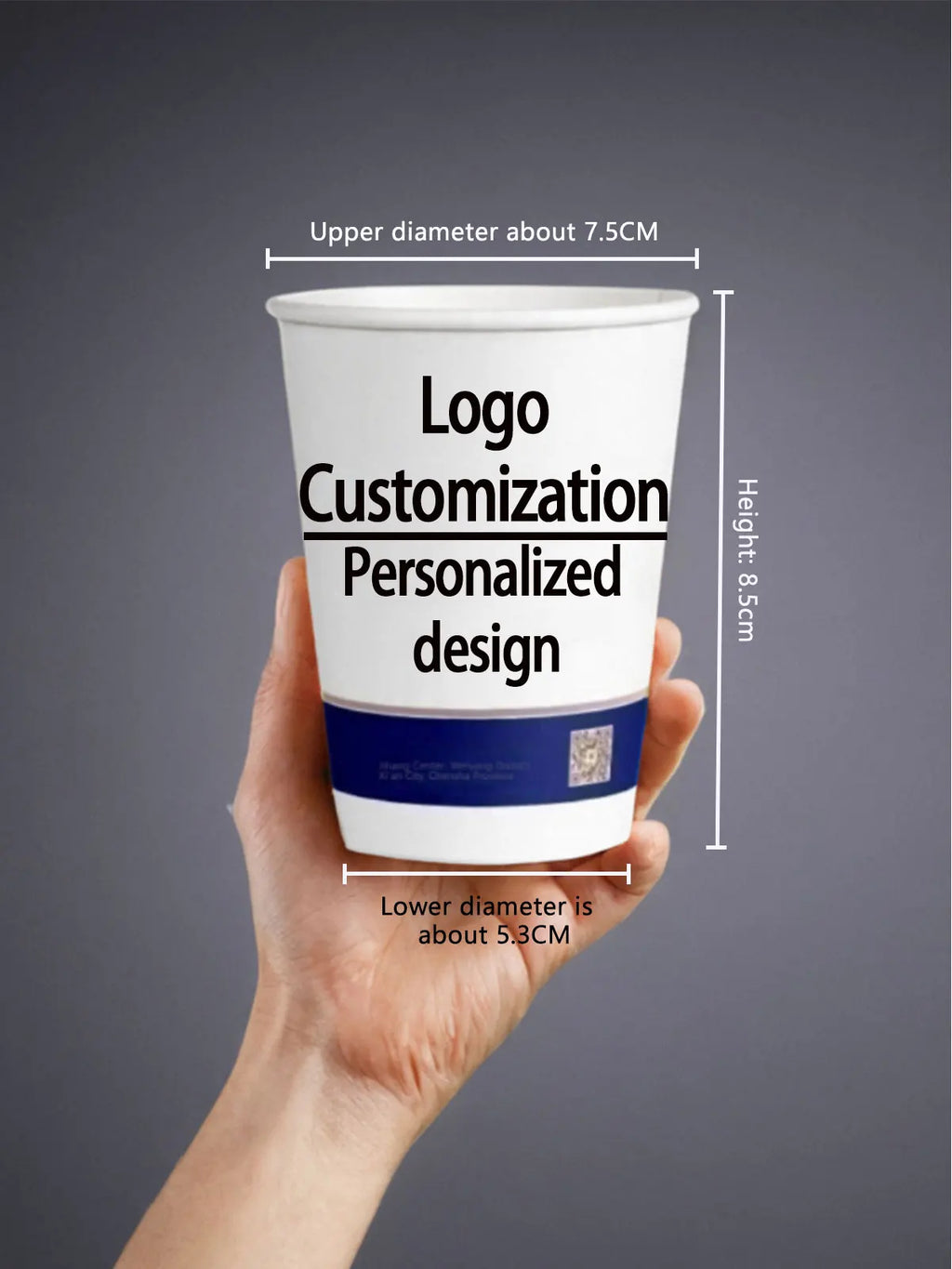 Vasos de papel personalizados de 250ml con nombre o logo, desechables y ecológicos, ideales para fiestas, bodas y eventos con diseño personalizado elegante.