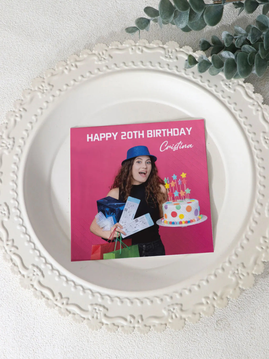 Servilletas personalizadas con foto de mascota o persona para boda, aniversario, fiesta de cumpleaños o evento especial con nombre y fecha impresos.