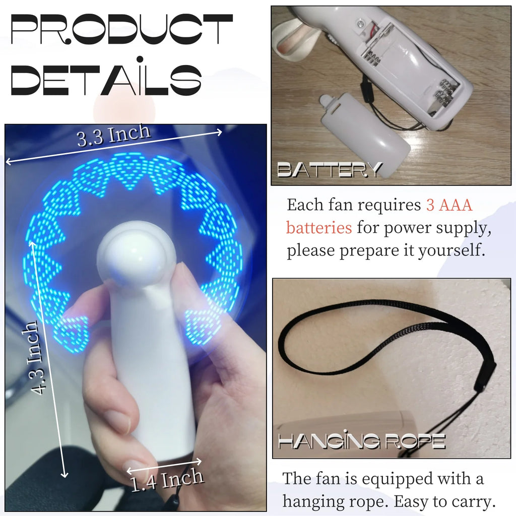 Ventilador LED portátil personalizado con frases iluminadas, ideal para bodas, cumpleaños, fiestas al aire libre, souvenirs y regalos para invitados.