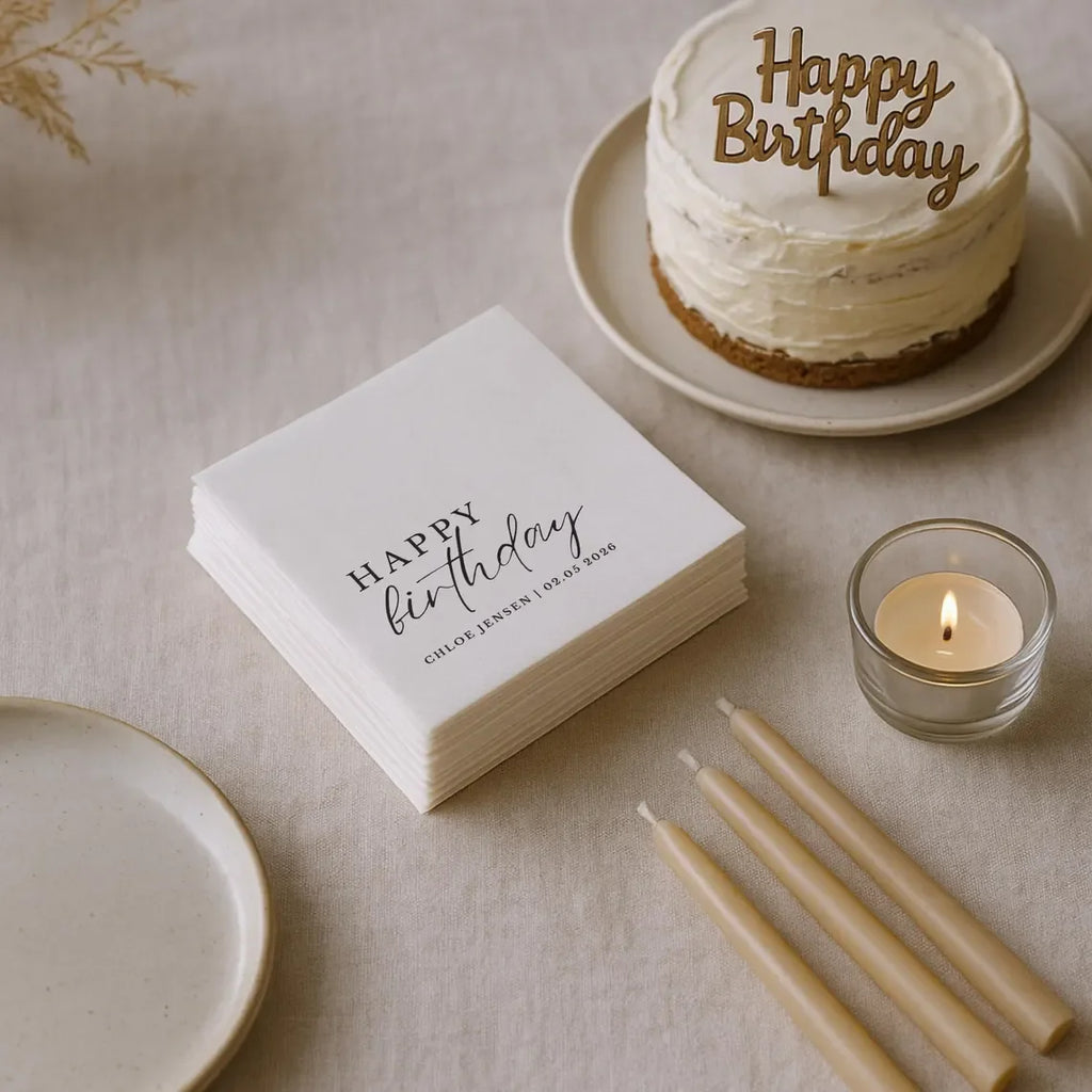 20 servilletas personalizadas para cumpleaños con texto personalizado, decoración elegante para fiestas, servilletas de papel para todas las edades.