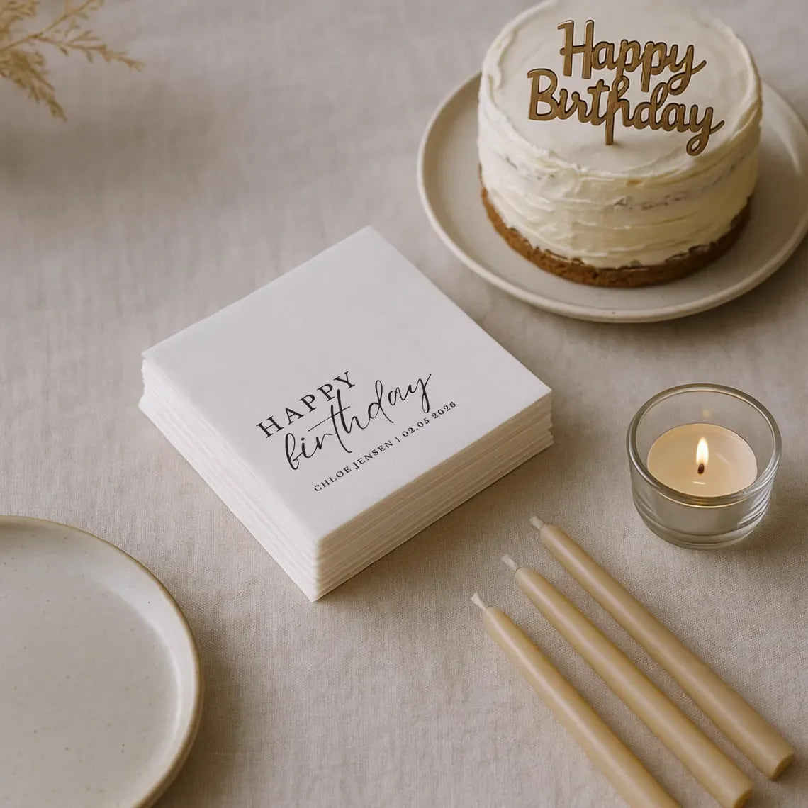20 servilletas personalizadas para cumpleaños con texto personalizado, decoración elegante para fiestas, servilletas de papel para todas las edades.