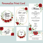 Tarjetas personalizadas para boda con RSVP, menú, agradecimiento e información adicional impresas en papel perlado de alta calidad.