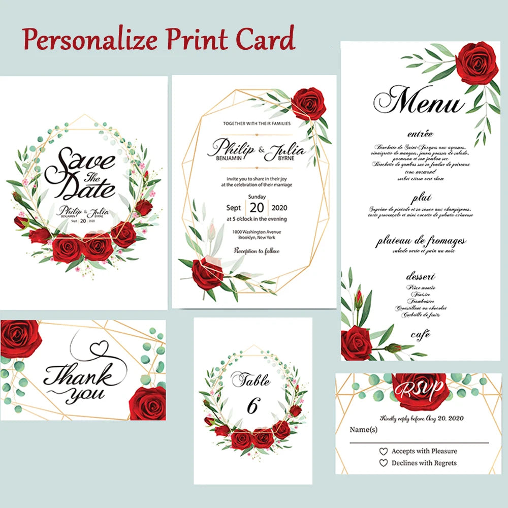 Tarjetas de invitación de boda personalizadas en papel perlado