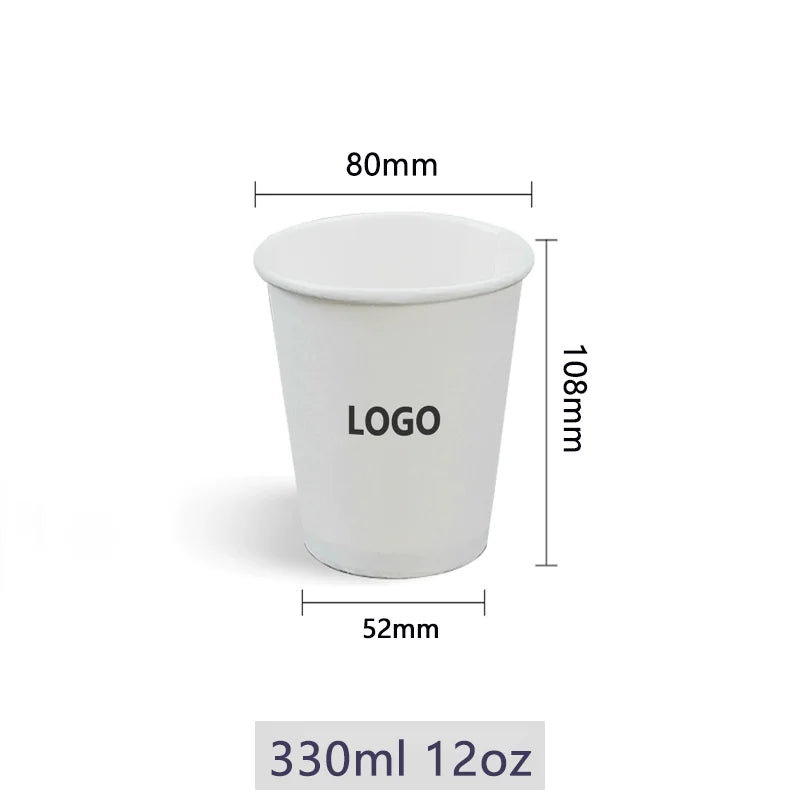 Vasos de papel personalizados de 250ml con nombre o logo, desechables y ecológicos, ideales para fiestas, bodas y eventos con diseño personalizado elegante.